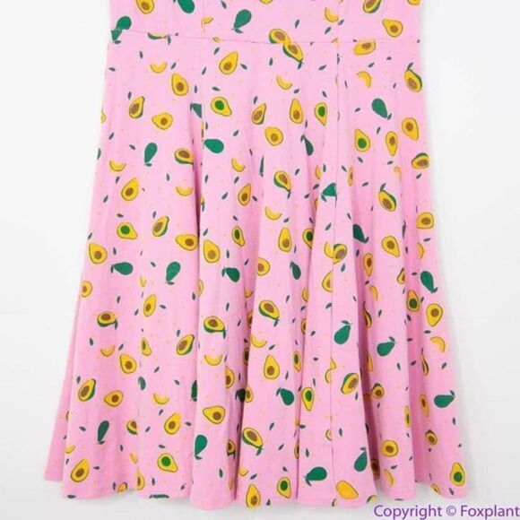 Unique Vintage Gwynnie Bee Avocado summer fruit Pink Fit-And-Flare‎ Dress, M - Picture 6 of 16